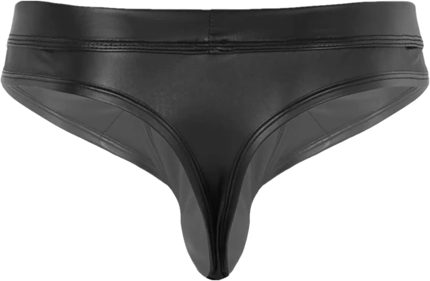 Men's Black Soft Leather Bikini G-String Thong Lingerie with Buckle Pouch Backless Pouch Sissy Gay Jockstrap Thongs