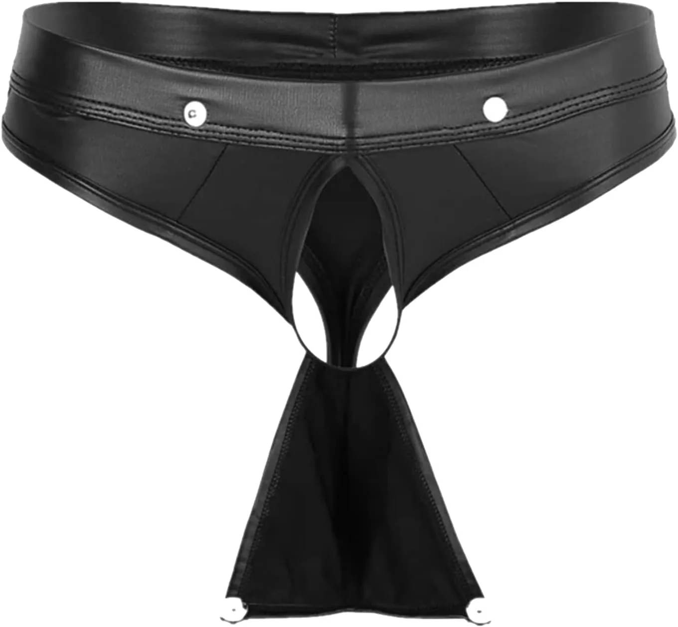 Men's Black Soft Leather Bikini G-String Thong Lingerie with Buckle Pouch Backless Pouch Sissy Gay Jockstrap Thongs