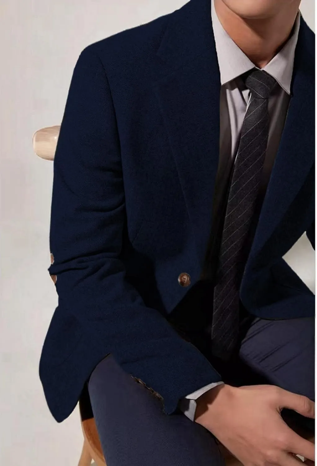 Mens Blazer Vintage Herringbone Tweed Jackets Two Button Sport Coat with Pocket Square with Elbow Patches
