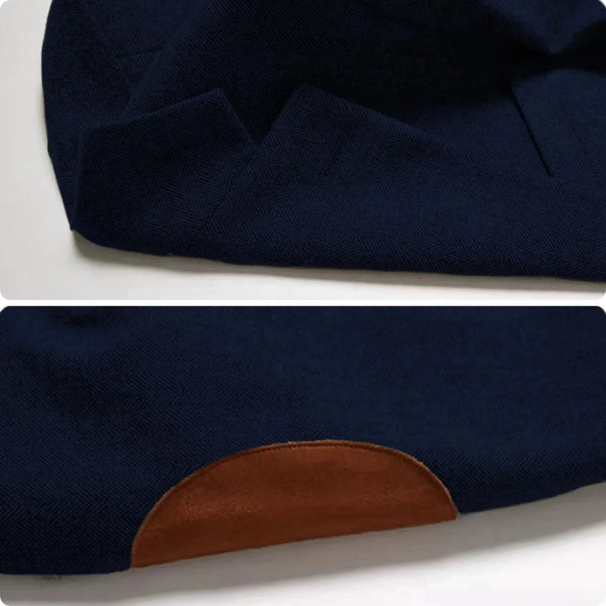 Mens Blazer Vintage Herringbone Tweed Jackets Two Button Sport Coat with Pocket Square with Elbow Patches
