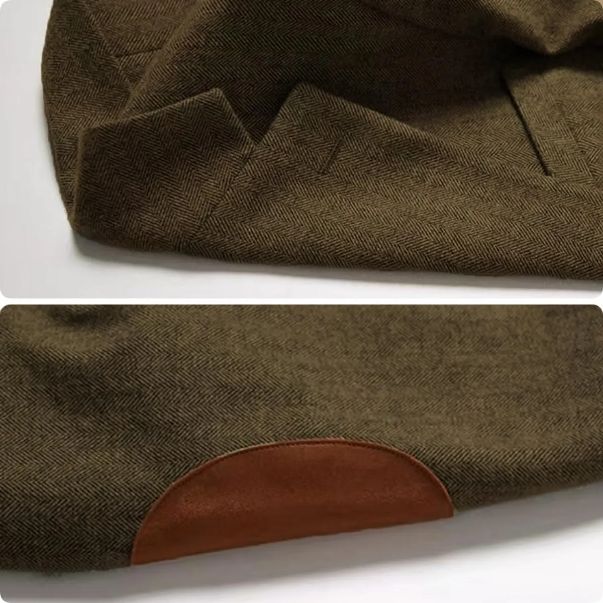 Mens Blazer Vintage Herringbone Tweed Jackets Two Button Sport Coat with Pocket Square with Elbow Patches