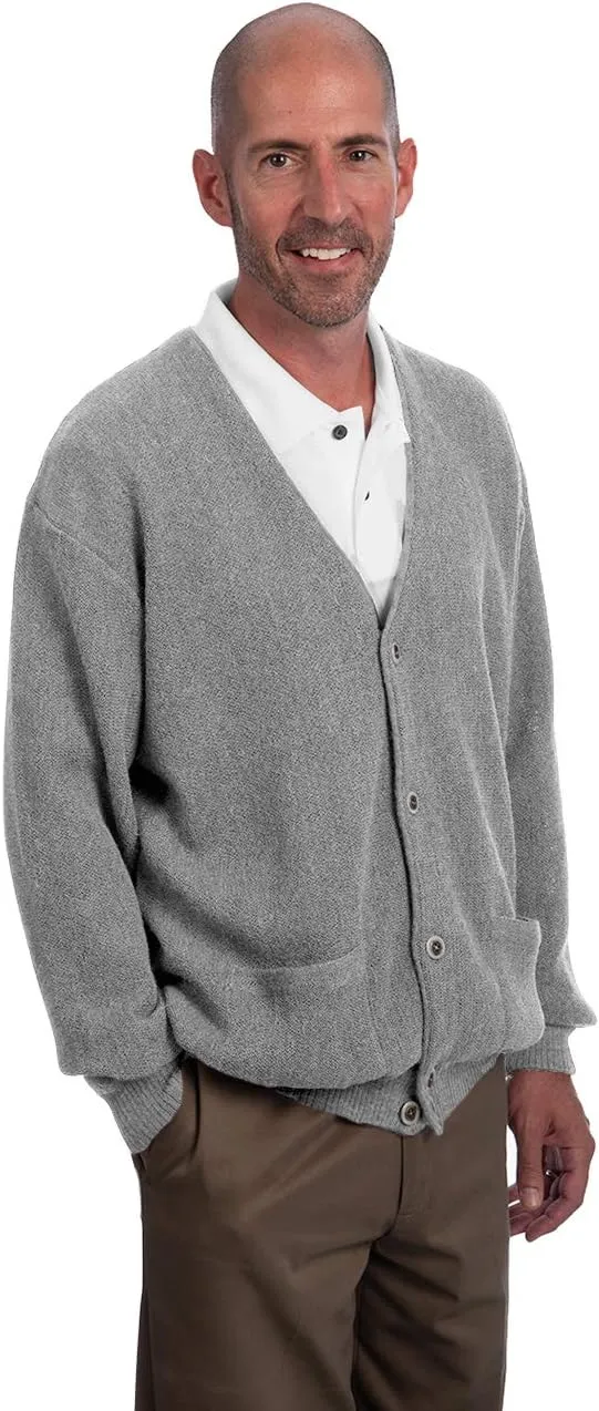 Men's Button Down Golf Cardigan Sweater with Pockets - 100% Alpaca Wool