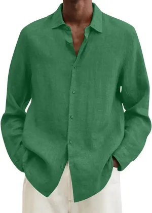 Mens Button up Shirts Long Sleeve Cotton Linen Solid Clothes Hawaiian Beach Tops Lightweight Relaxed Fit