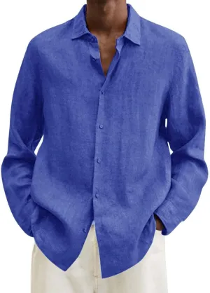 Mens Button up Shirts Long Sleeve Cotton Linen Solid Clothes Hawaiian Beach Tops Lightweight Relaxed Fit