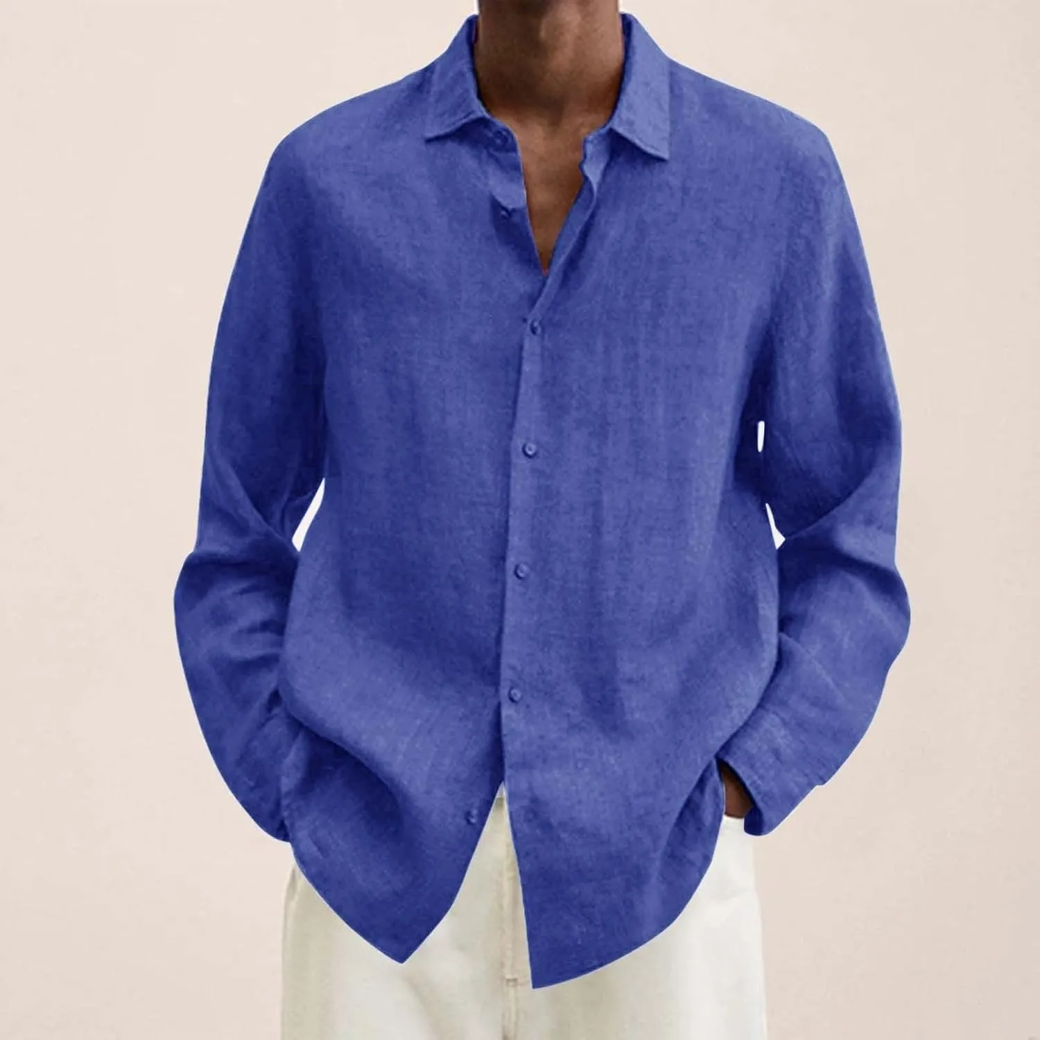 Mens Button up Shirts Long Sleeve Cotton Linen Solid Clothes Hawaiian Beach Tops Lightweight Relaxed Fit