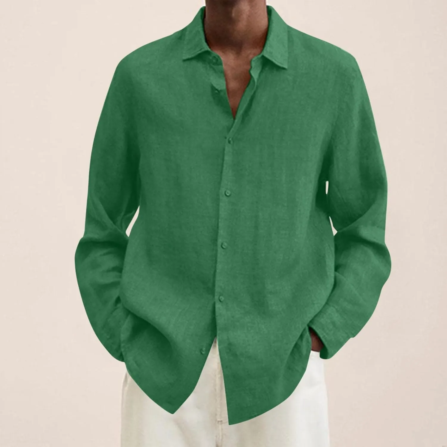 Mens Button up Shirts Long Sleeve Cotton Linen Solid Clothes Hawaiian Beach Tops Lightweight Relaxed Fit