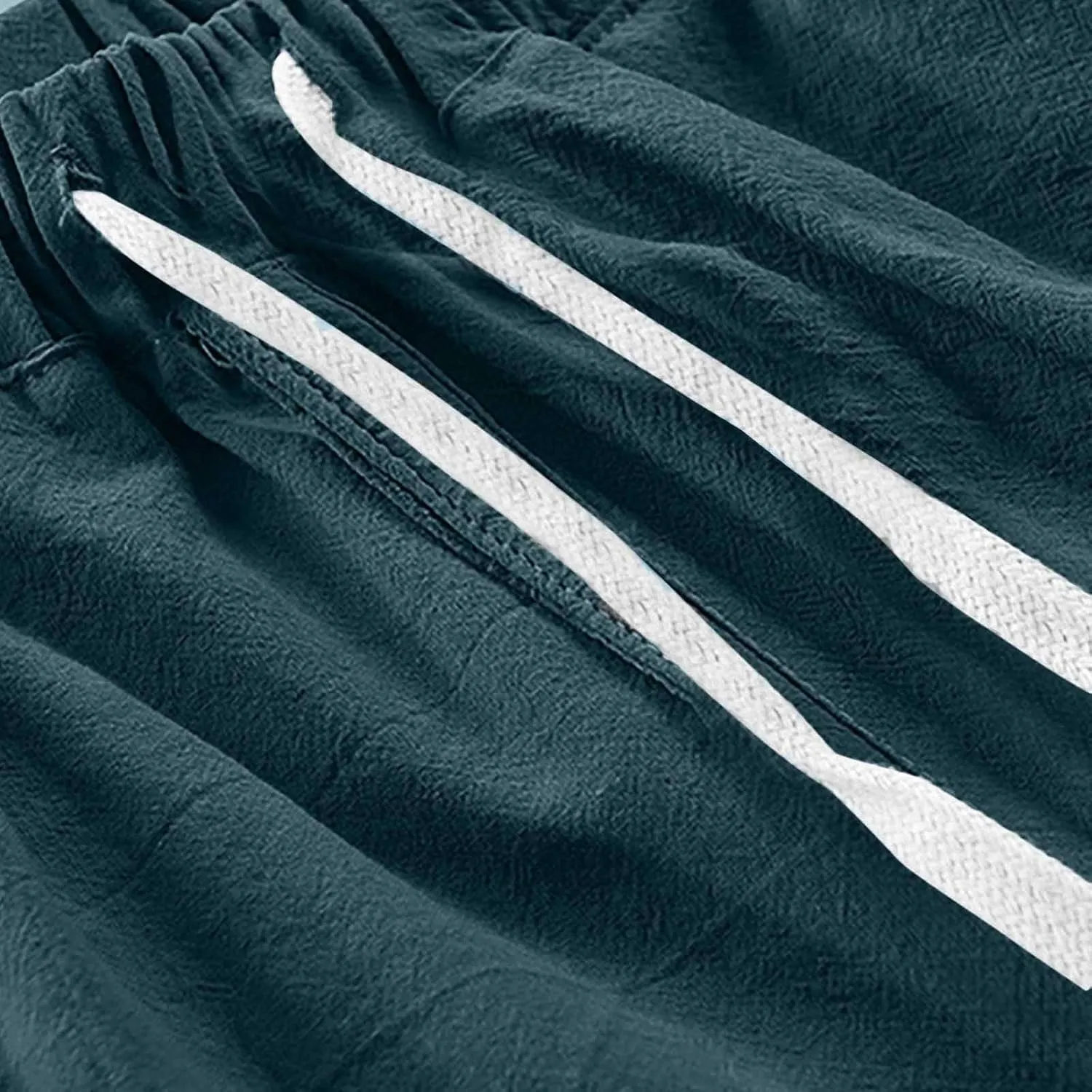 Mens Cargo Capris Pants Men's 3/4 Length Trousers Joggers Cotton Linen Cropped Sweatpants Drawstring Leggings