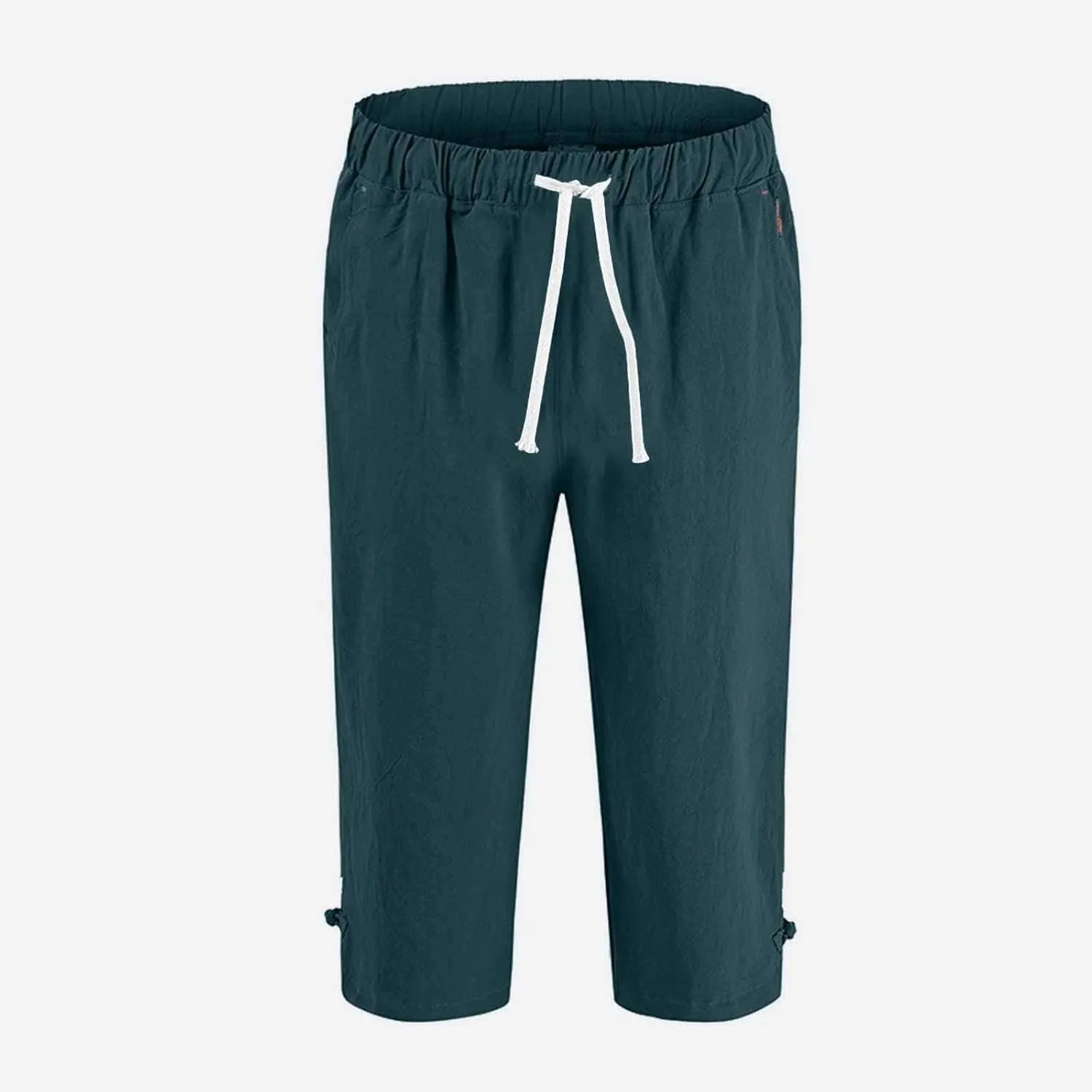 Mens Cargo Capris Pants Men's 3/4 Length Trousers Joggers Cotton Linen Cropped Sweatpants Drawstring Leggings