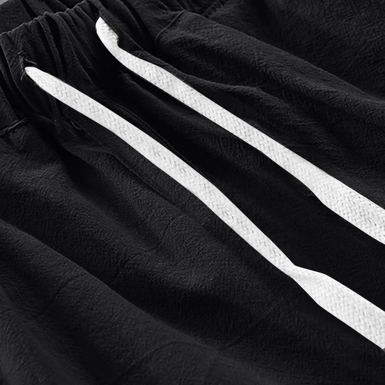 Mens Cargo Capris Pants Men's 3/4 Length Trousers Joggers Cotton Linen Cropped Sweatpants Drawstring Leggings