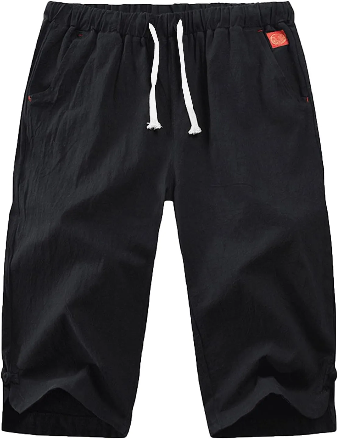 Mens Cargo Capris Pants Men's 3/4 Length Trousers Joggers Cotton Linen Cropped Sweatpants Drawstring Leggings