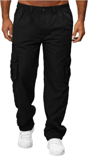 Mens Cargo Pants, Fleece Casual Cotton Jogger Multi Pockets Outdoor Sports Hiking Work Sweatpants, Capris Pants for Men