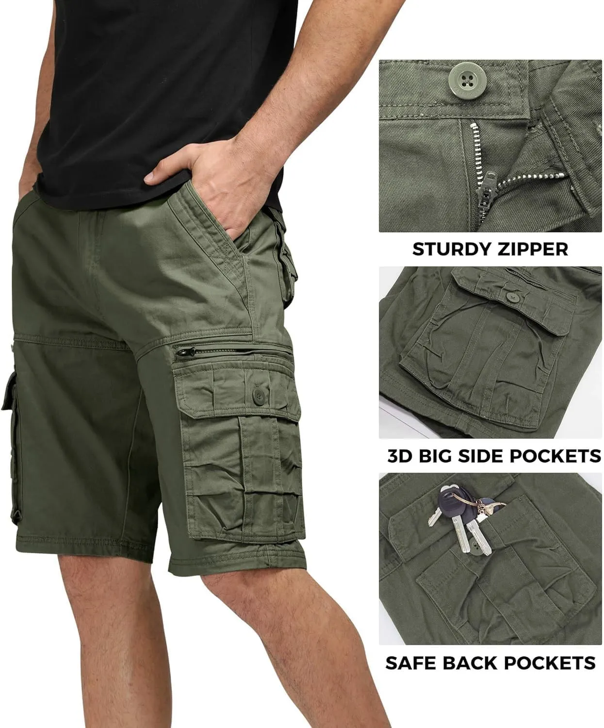Mens Cargo Shorts Classic Fit Lightweight Ripstop Pants Hiking Outdoor Work Short Trousers with Multi Pocket
