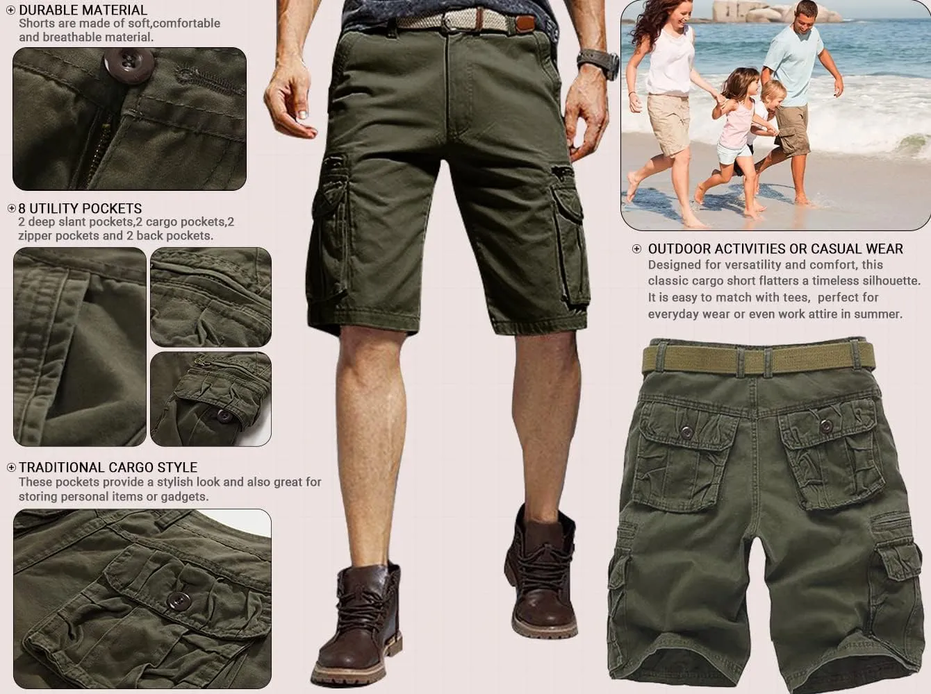 Mens Cargo Shorts Classic Fit Lightweight Ripstop Pants Hiking Outdoor Work Short Trousers with Multi Pocket