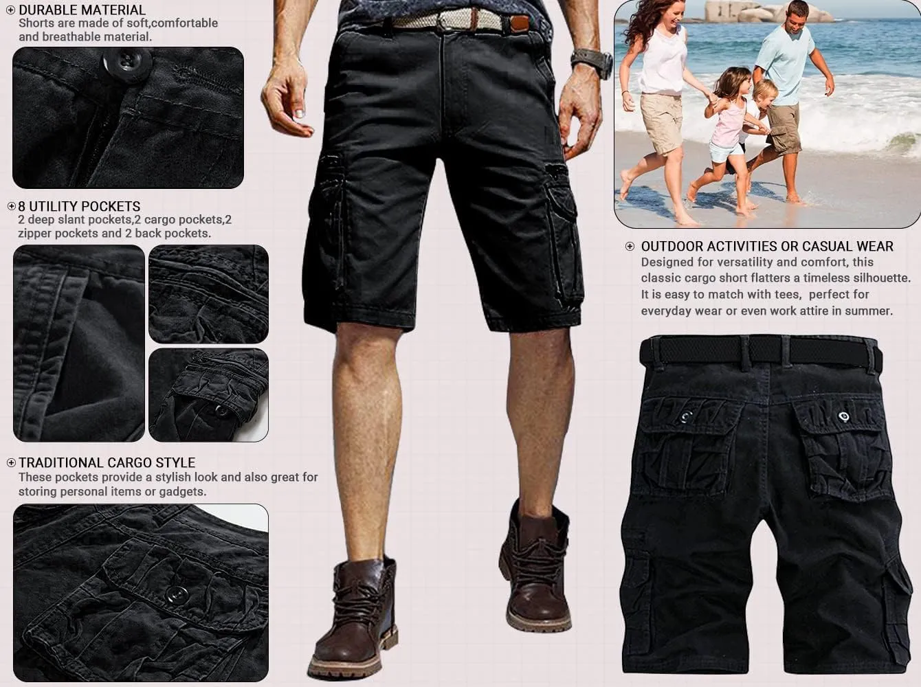 Mens Cargo Shorts Classic Fit Lightweight Ripstop Pants Hiking Outdoor Work Short Trousers with Multi Pocket