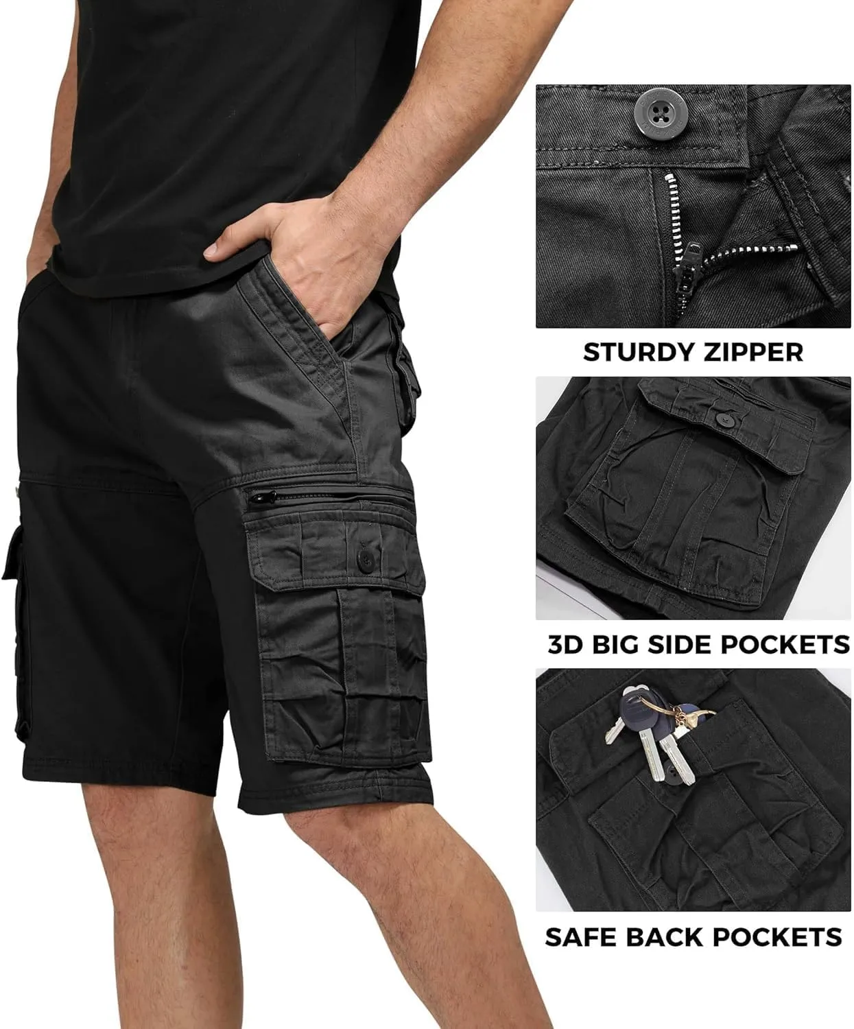 Mens Cargo Shorts Classic Fit Lightweight Ripstop Pants Hiking Outdoor Work Short Trousers with Multi Pocket