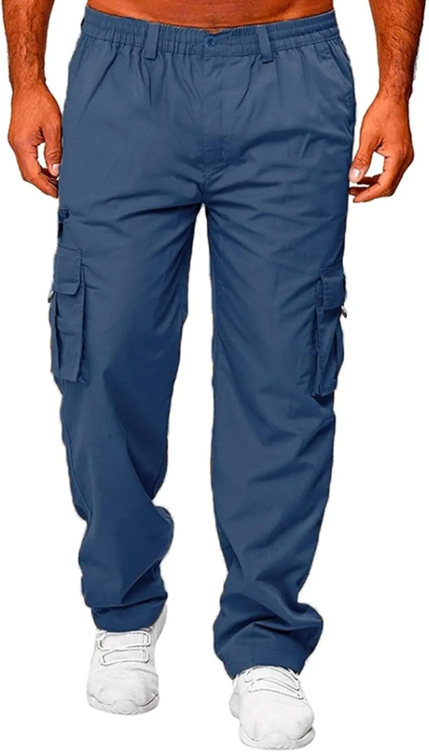 Men's Cargo Work Pants, Straight Leg Zipper Joggers Pants, Sports Fitness Casual Tactical Trousers with Muilt Pockets