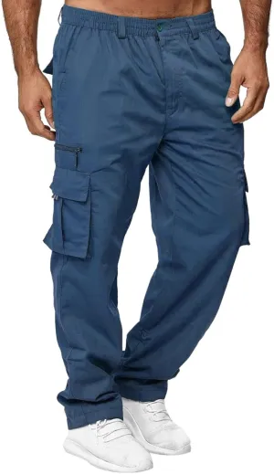 Men's Cargo Work Pants, Straight Leg Zipper Joggers Pants, Sports Fitness Casual Tactical Trousers with Muilt Pockets