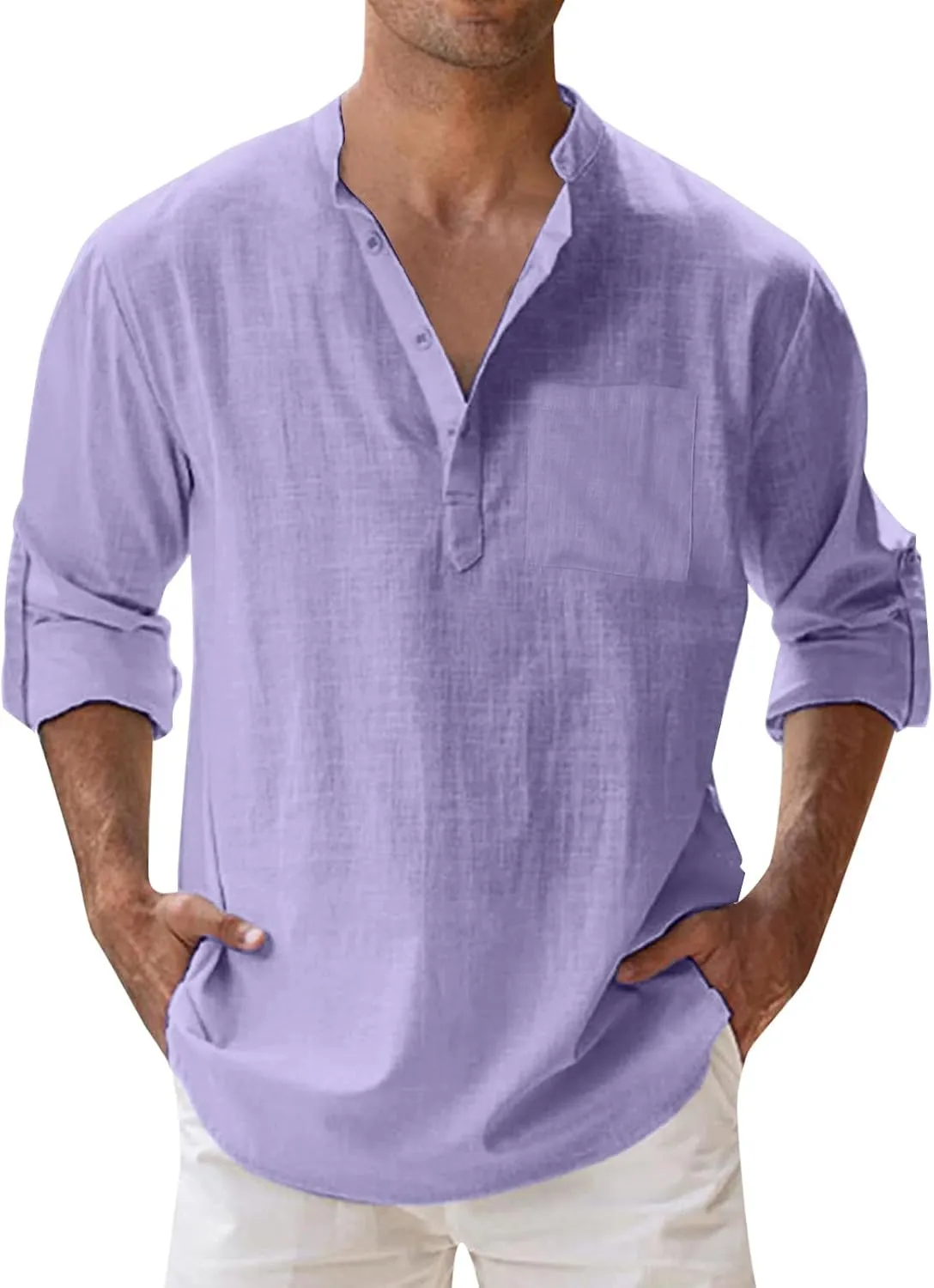 Men's Casual Button Down Shirts Long Sleeve Linen Shirt Fashion Beach Summer Shirt Solid Short Sleeve Summer Beach Shirts