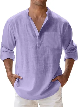 Men's Casual Button Down Shirts Long Sleeve Linen Shirt Fashion Beach Summer Shirt Solid Short Sleeve Summer Beach Shirts