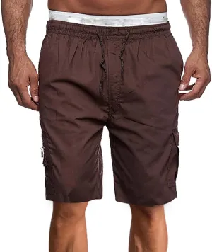 Men's Casual Cargo Shorts Elastic Waist Water Resistant Shorts Relaxed Fit Drawstring Jogger Pants with Multi-Pockets