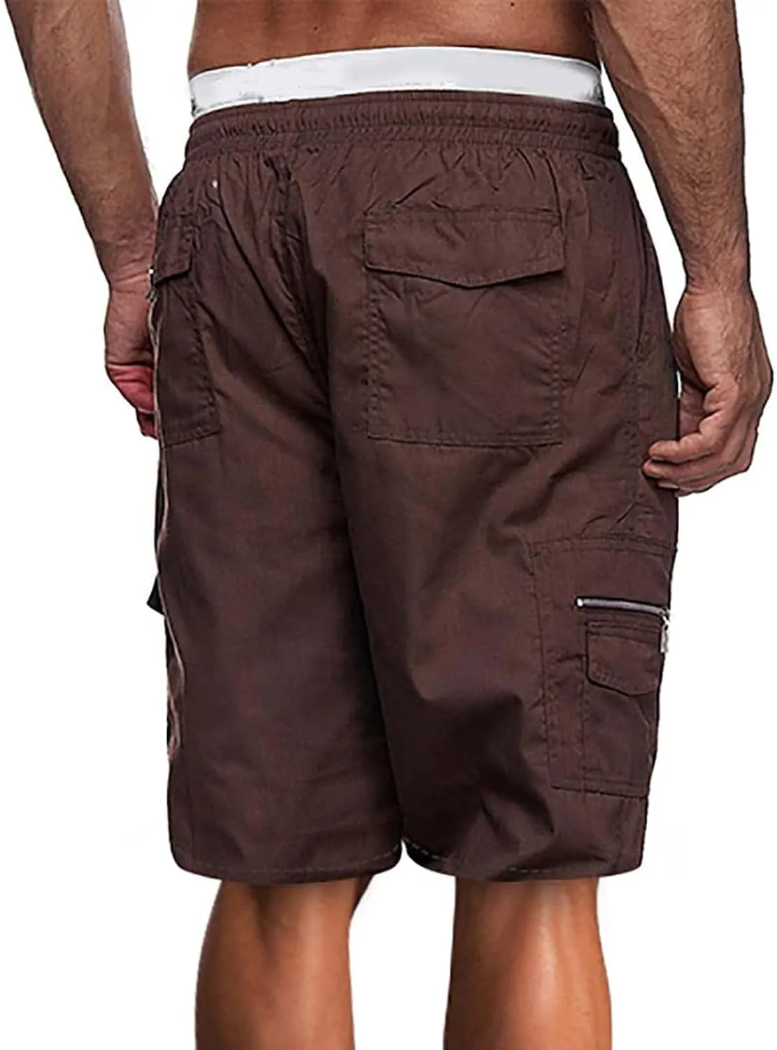 Men's Casual Cargo Shorts Elastic Waist Water Resistant Shorts Relaxed Fit Drawstring Jogger Pants with Multi-Pockets