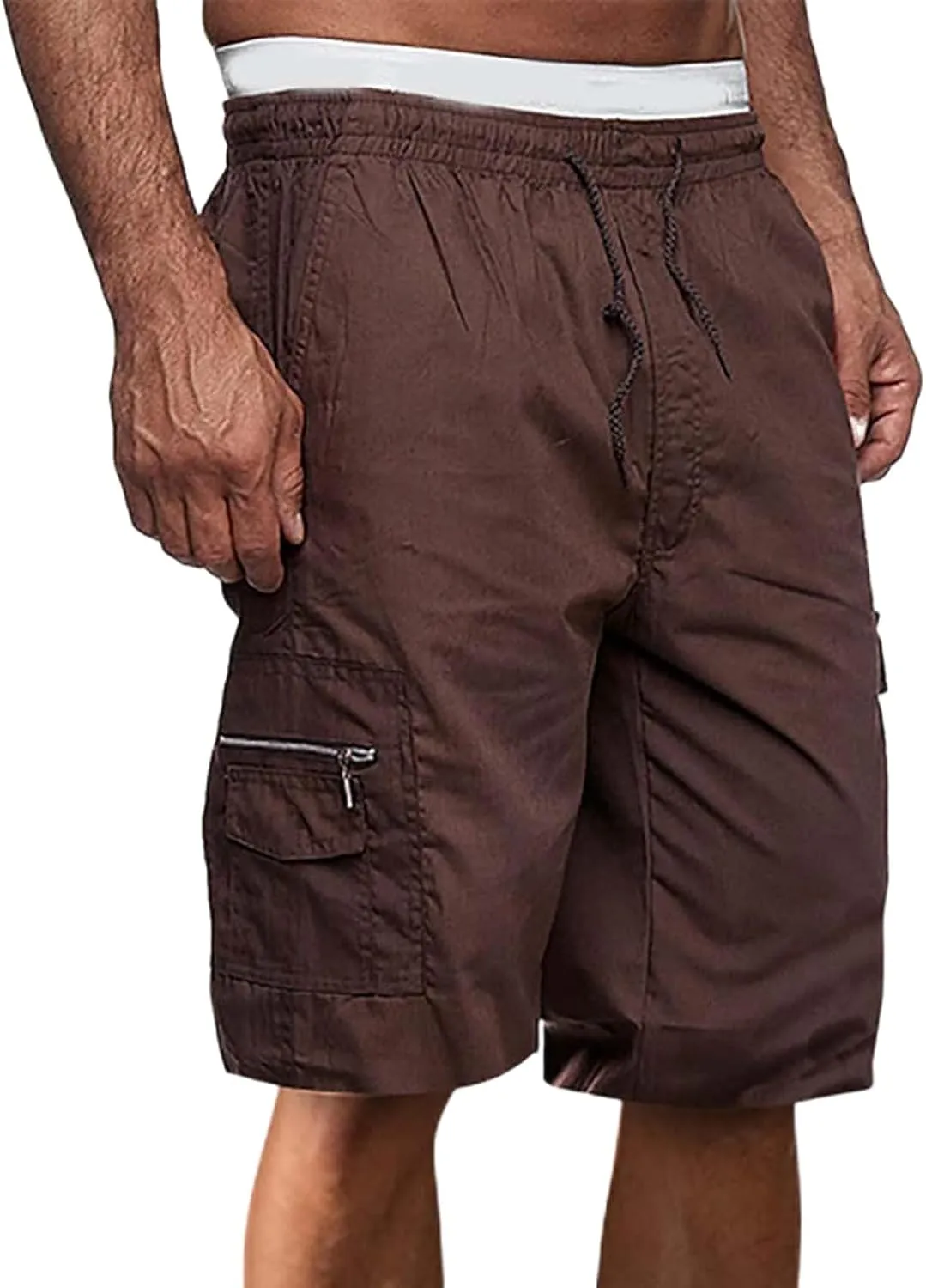 Men's Casual Cargo Shorts Elastic Waist Water Resistant Shorts Relaxed Fit Drawstring Jogger Pants with Multi-Pockets