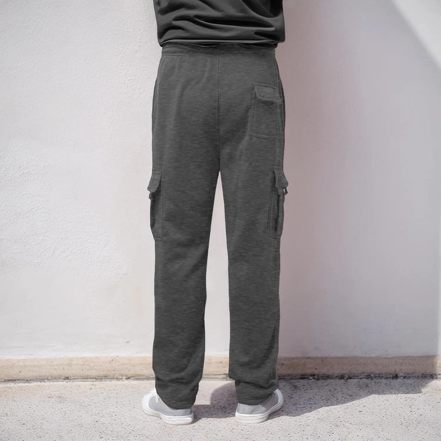 Men's Casual Cotton Linen Pants Sweatpants with Pockets Solid Color Loose Straight Legs Trousers Hiking Joggers