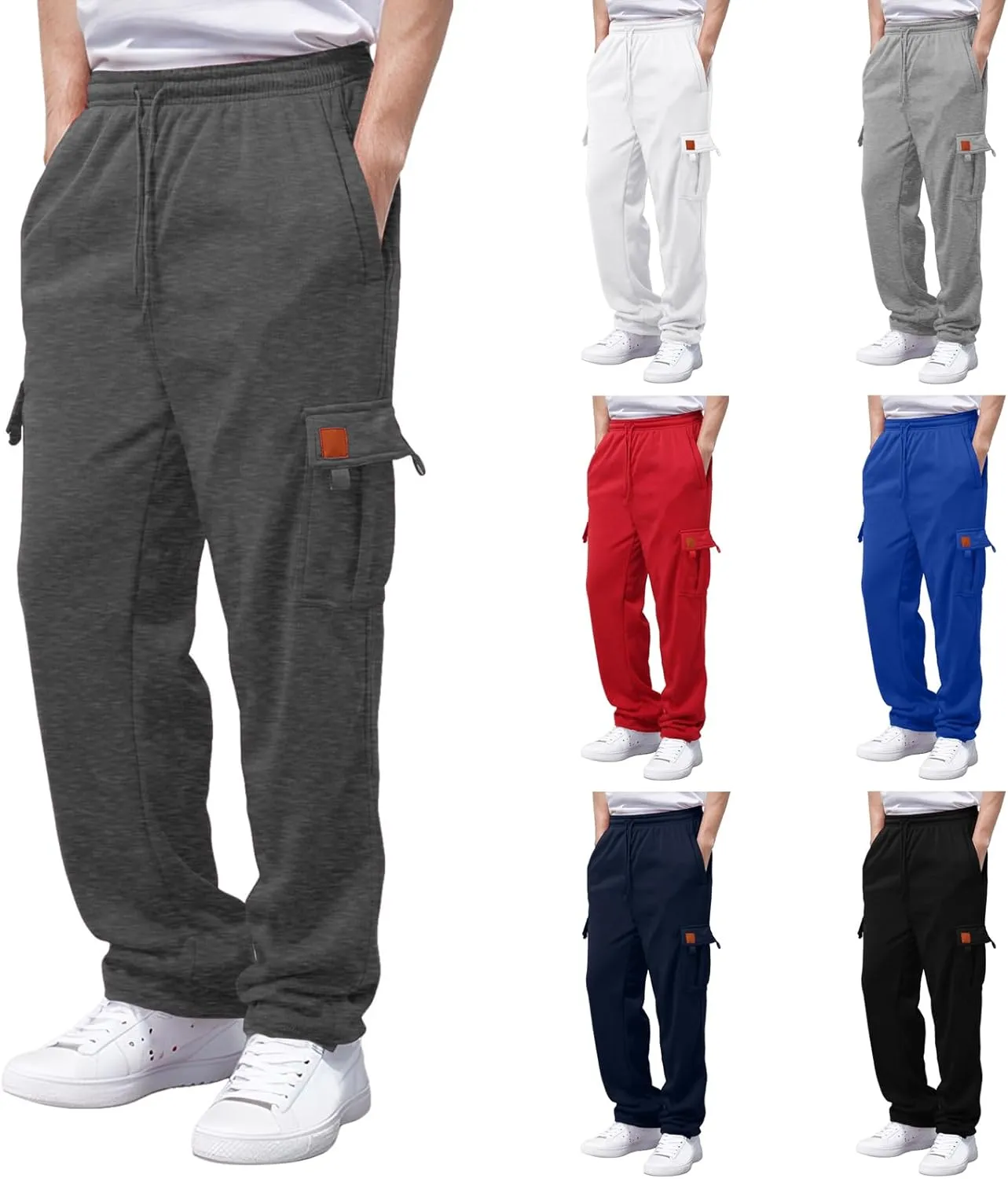 Men's Casual Cotton Linen Pants Sweatpants with Pockets Solid Color Loose Straight Legs Trousers Hiking Joggers