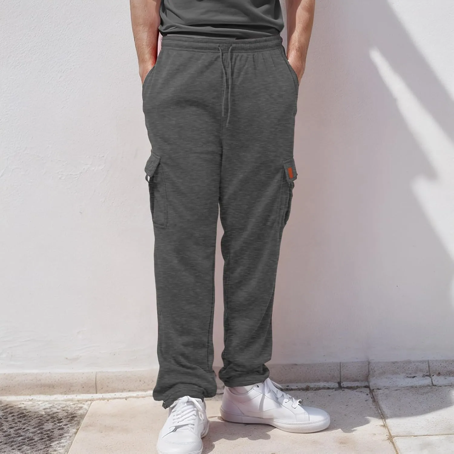 Men's Casual Cotton Linen Pants Sweatpants with Pockets Solid Color Loose Straight Legs Trousers Hiking Joggers