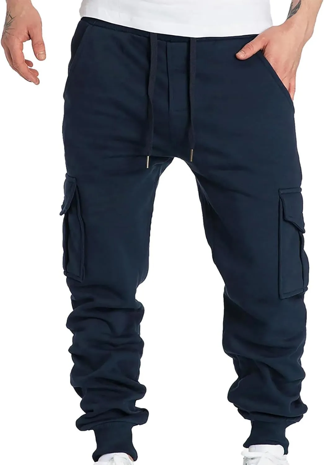 Mens Casual Cotton Sweatpants Solid Color Joggers Lounge Athletic Gym Pants Hiking Hunting Work Trousers
