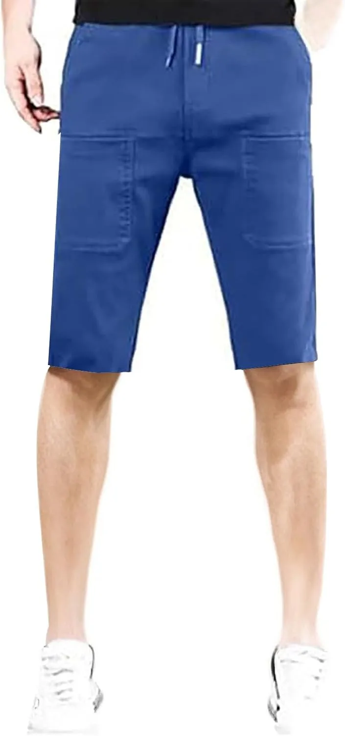 Mens Casual Fashion Capri Pants Summer Hip-Hop Solid Color Drawstring Waisted Running Sport Sweatpants with Pockets