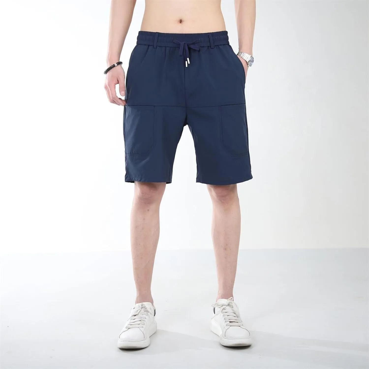 Mens Casual Fashion Capri Pants Summer Hip-Hop Solid Color Drawstring Waisted Running Sport Sweatpants with Pockets
