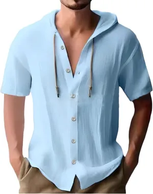 Men's Casual Linen Button - Down: Long Sleeve, Roll - Up, Hooded Tops for Summer Beach