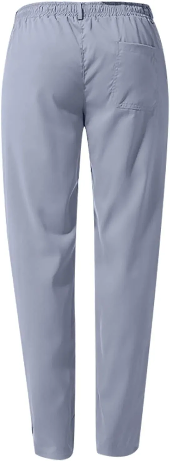 Men's Casual Linen Pants Drawstring Stretchy Yoga Trousers Solid Color Straight Leg Trousers Simple Pajama Pants