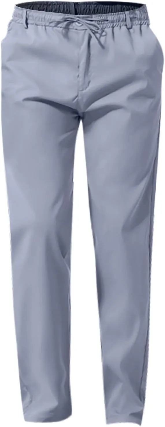Men's Casual Linen Pants Drawstring Stretchy Yoga Trousers Solid Color Straight Leg Trousers Simple Pajama Pants
