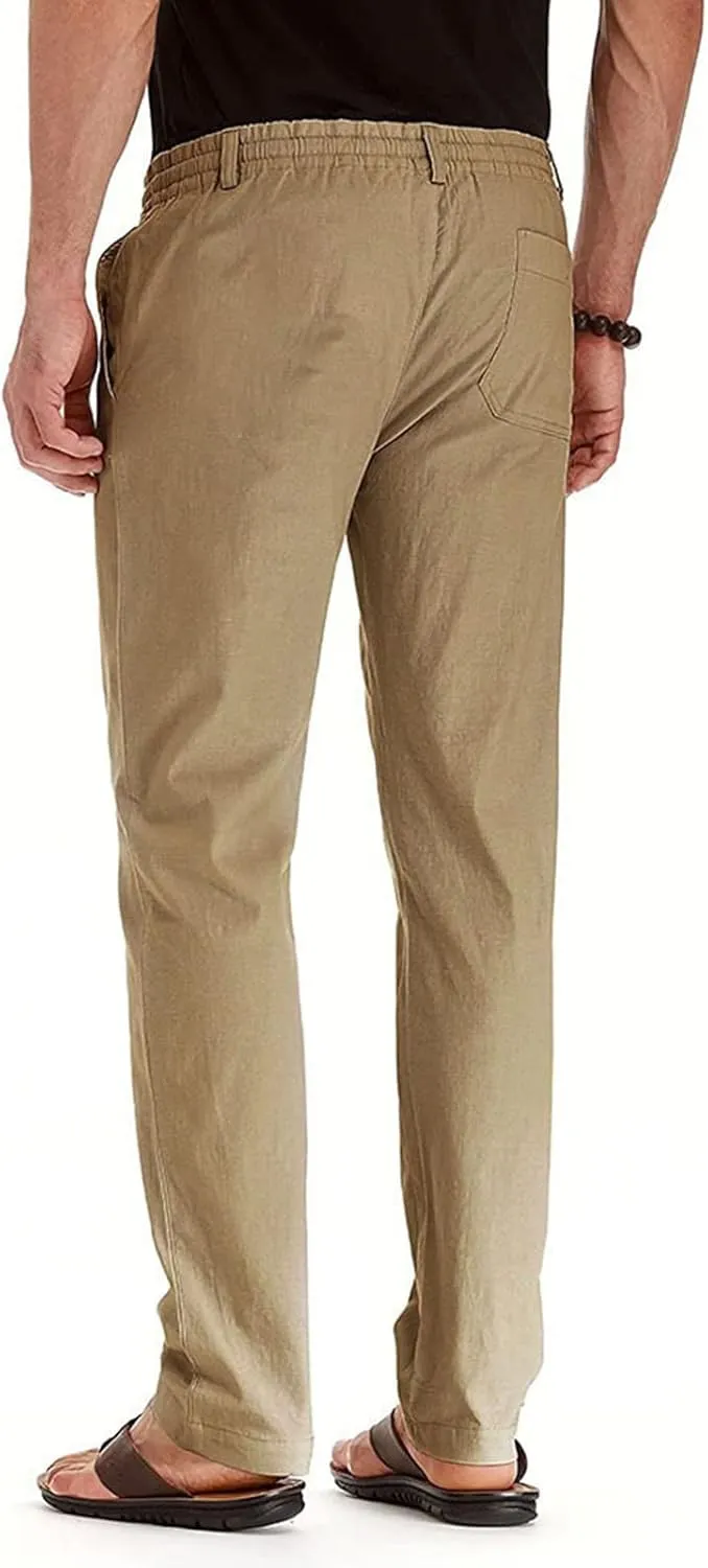 Men's Casual Pants, Waffle Linen Pants, Lightweight Sweatpants Open Bottom Lounge Joggers, Loose Fit Beach Summer Pants