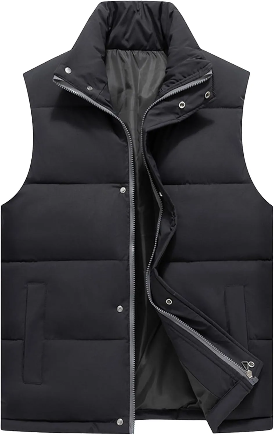 Men's Casual Quilted Vest Cotton Padded Stand Collar Thick Coats Outdoor Sleeveless Warm Winter Waistcoat