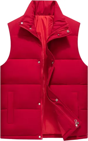 Men's Casual Quilted Vest Cotton Padded Stand Collar Thick Coats Outdoor Sleeveless Warm Winter Waistcoat