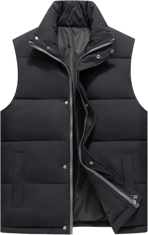 Men's Casual Quilted Vest Cotton Padded Stand Collar Thick Coats Outdoor Sleeveless Warm Winter Waistcoat