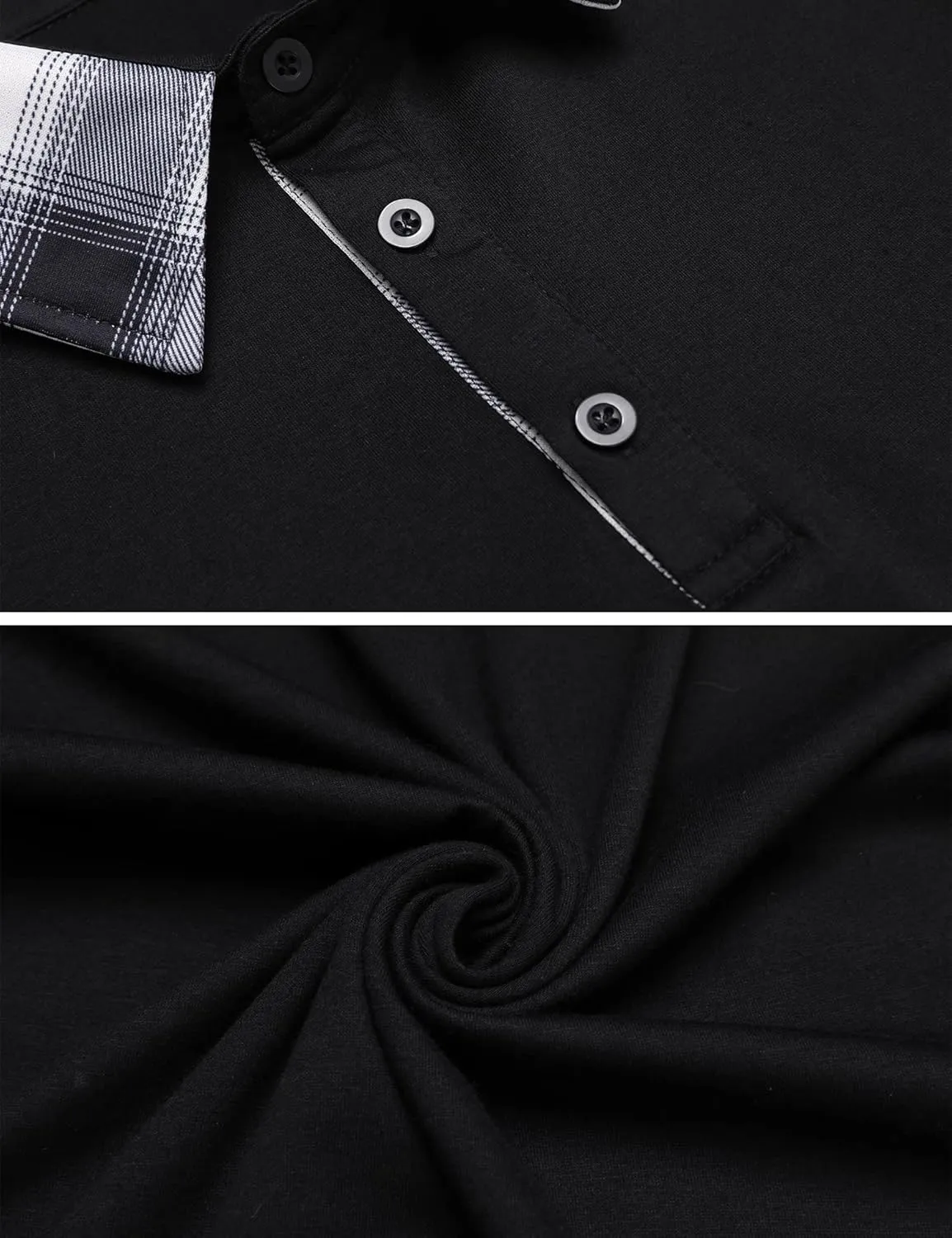 Men's Casual Short Sleeve Polo Shirt Classic Plaid Collar Slim Fit T-Shirt