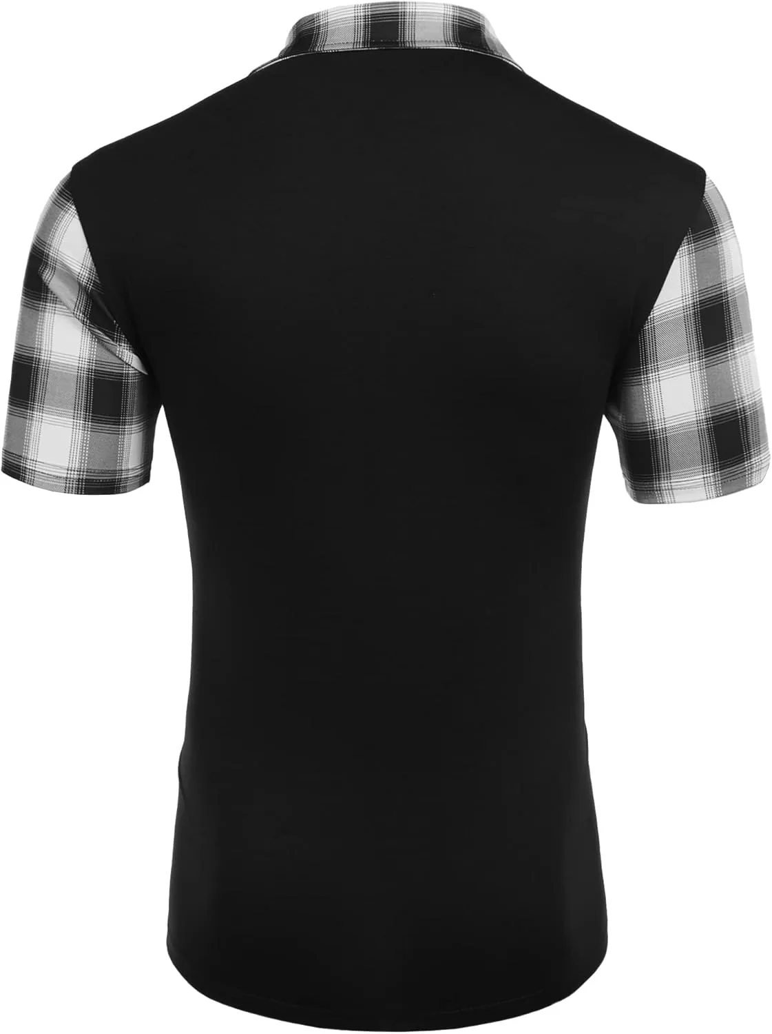 Men's Casual Short Sleeve Polo Shirt Classic Plaid Collar Slim Fit T-Shirt