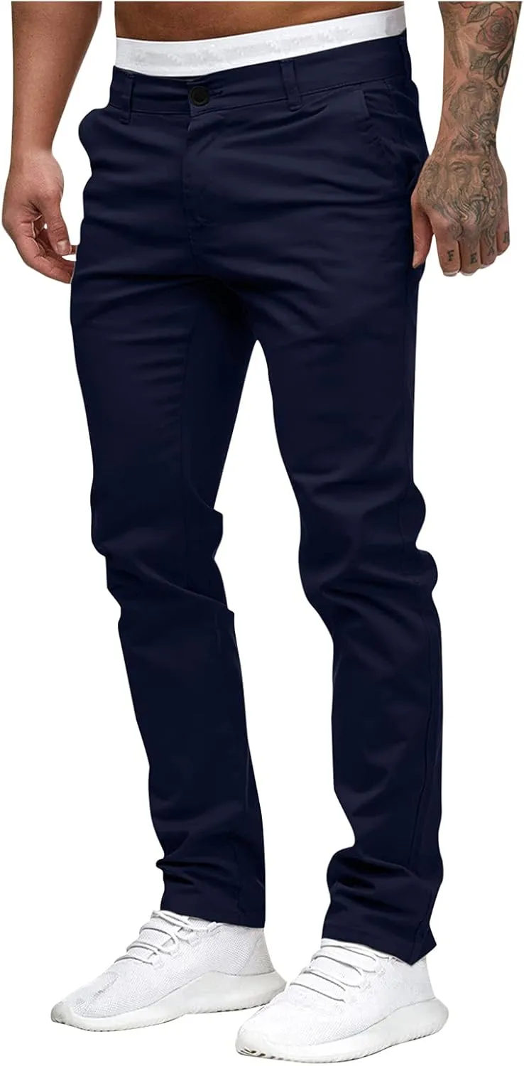 Men's Casual Slim Pants Solid Color Mid Trousers Fashion Joggers Sports Pants Hiking Trousers Gym Sweatpants