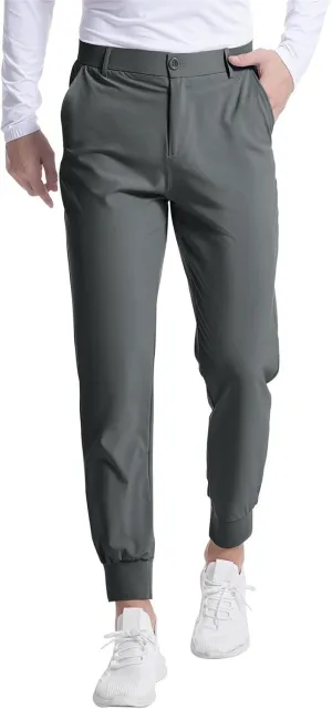 Men's Casual Tapered Pants Solid Flat Front Trousers Stretchy Golf Track Pants Slim Fit Jogging Trousers with Pockets