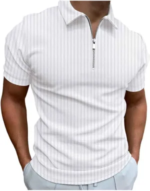 Men's Classic Short Sleeve Polo Shirts Zip Up Casual Summer Slim Fit Classic Collar T-Shirts