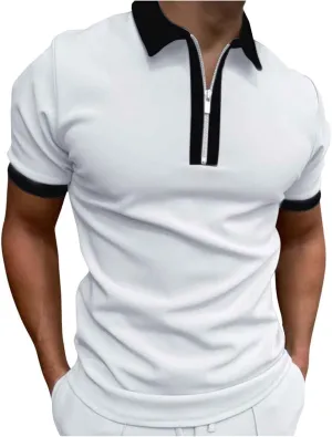 Men's Classic Short Sleeve Polo Shirts Zip Up Casual Summer Slim Fit Classic Collar T-Shirts