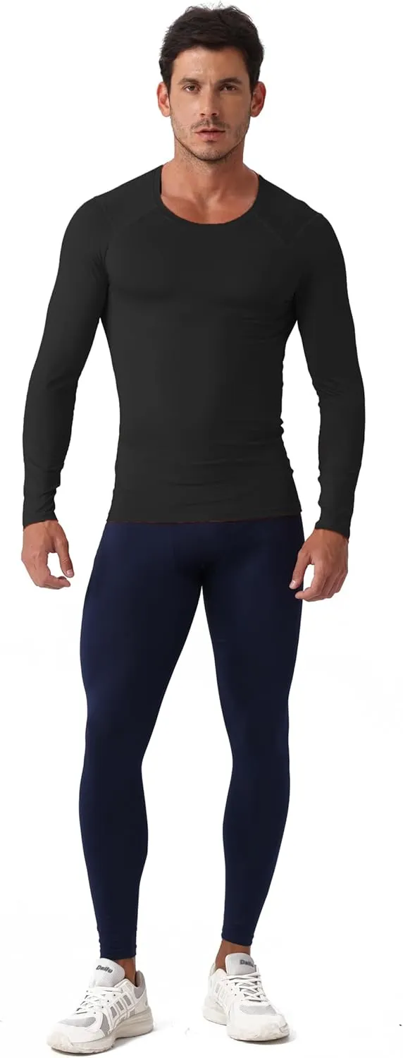 Men's Compression Long Sleeve Shirts, Cool Dry Sport Workout Underwear Shirt Athletic Baselayer Running Tops 1/2 Pack