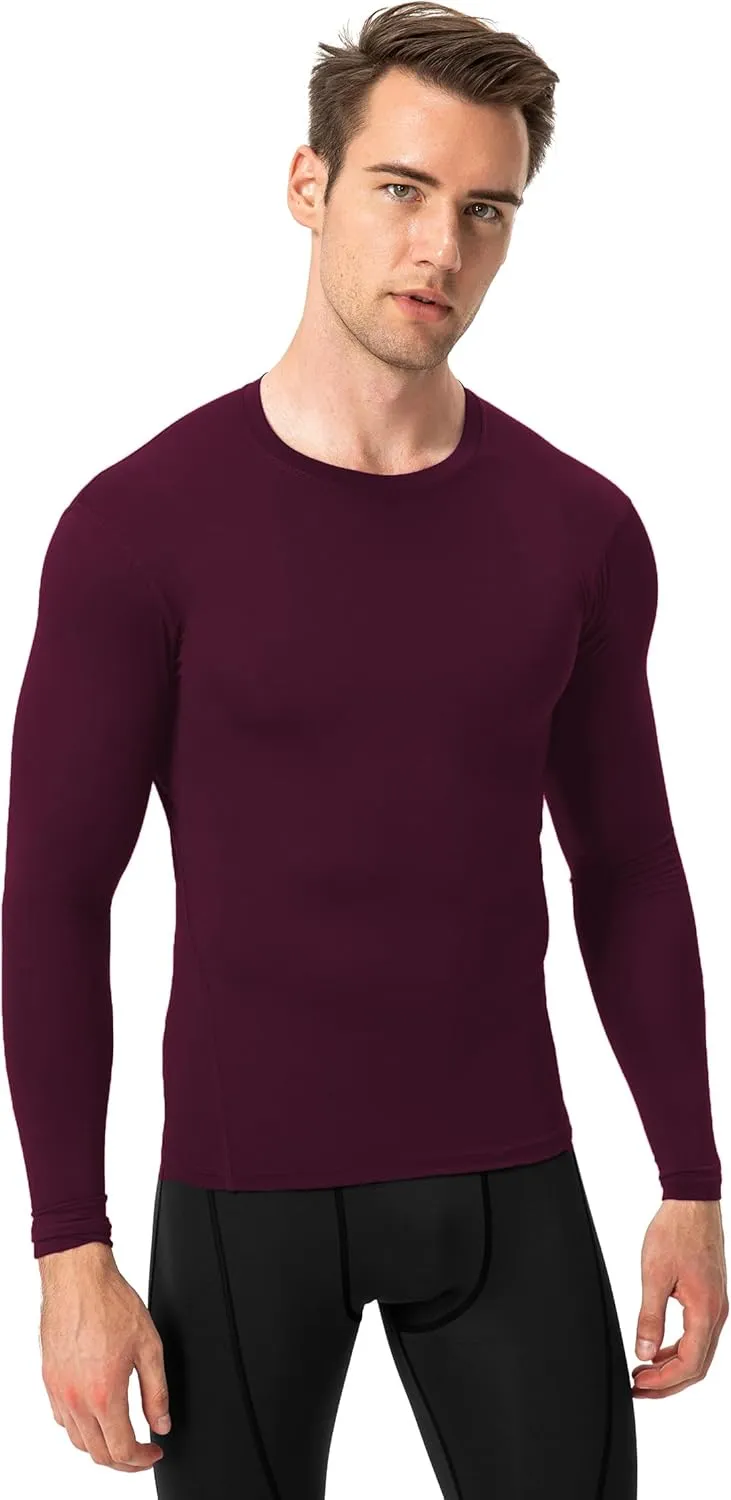 Men's Compression Long Sleeve Shirts, Cool Dry Sport Workout Underwear Shirt Athletic Baselayer Running Tops 1/2 Pack