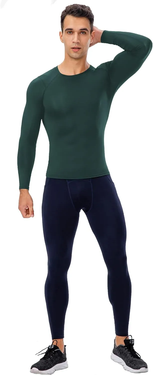 Men's Compression Long Sleeve Shirts, Cool Dry Sport Workout Underwear Shirt Athletic Baselayer Running Tops 1/2 Pack