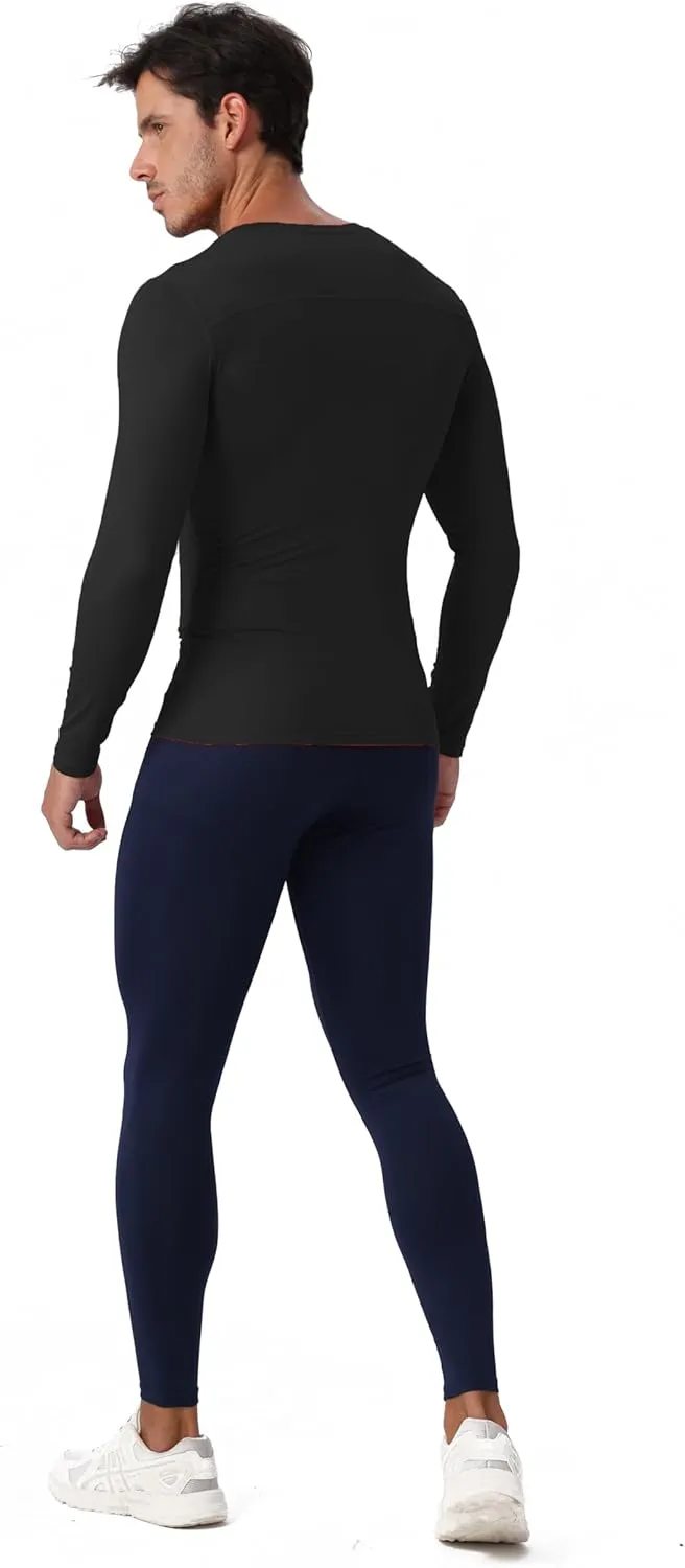 Men's Compression Long Sleeve Shirts, Cool Dry Sport Workout Underwear Shirt Athletic Baselayer Running Tops 1/2 Pack
