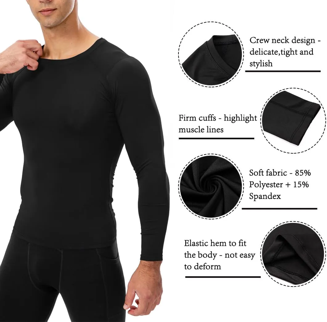 Men's Compression Long Sleeve Shirts, Cool Dry Sport Workout Underwear Shirt Athletic Baselayer Running Tops 1/2 Pack